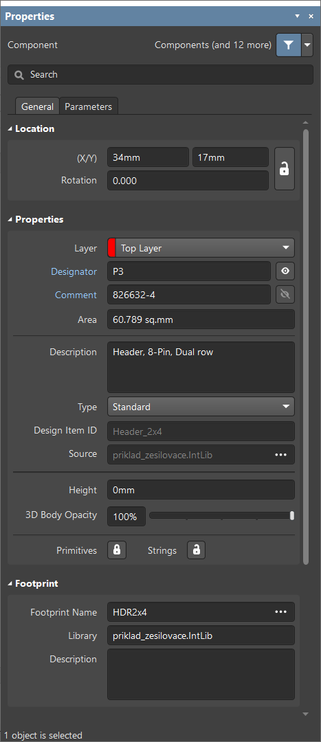Panely <em>Properties v PCB editoru </em>
